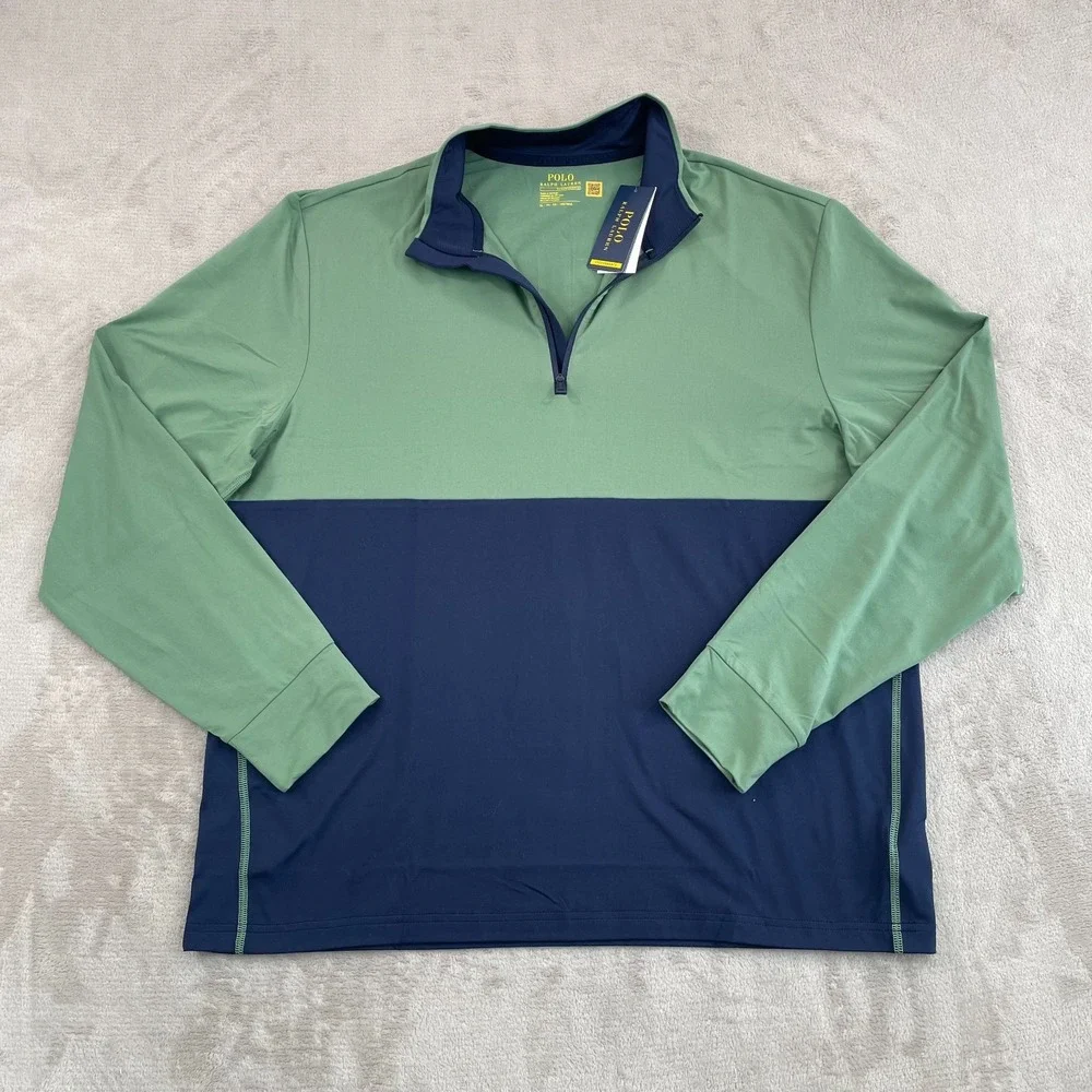 Polo Ralph Lauren Performance Pullover 1/4 Zip Men XL Green &‎ Navy NWT $125